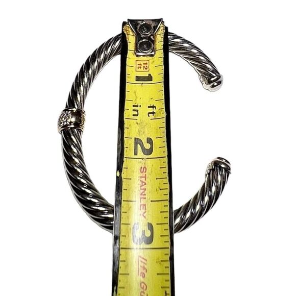 David Yurman 925 Sterling Silver 750 (18K) Yellow Gold Twist Cable Cuff Bracelet - Picture 13 of 15